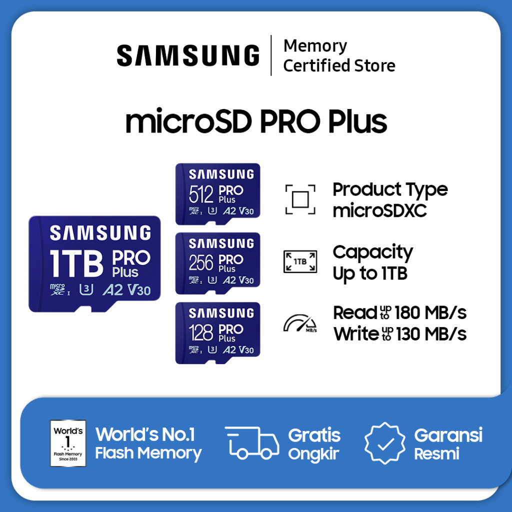 Samsung microSD PRO Plus UHS-I - microSDXC - 128GB / 256GB / 512GB / 1TB