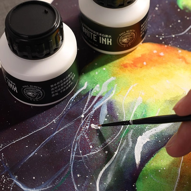 

50ml Artistic White Ink Watercolor Pigment High-gloss Ink Fast Drying Strong Coverage Highlight Embellishment Comic Correction