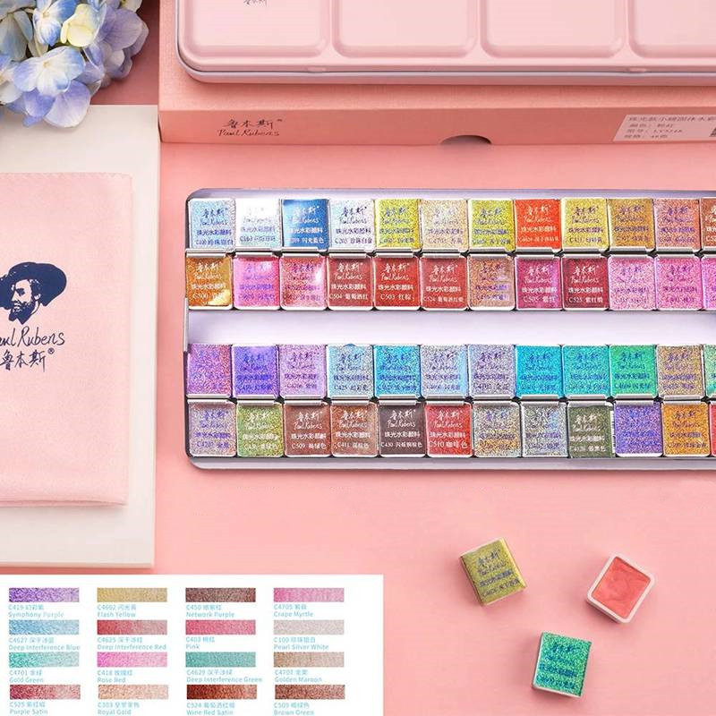 

Paul Rubens Professional 48colors Metallic Solid Watercolor Paint Glitter Water Color Pigment For Painting Acuarela Art Supplies