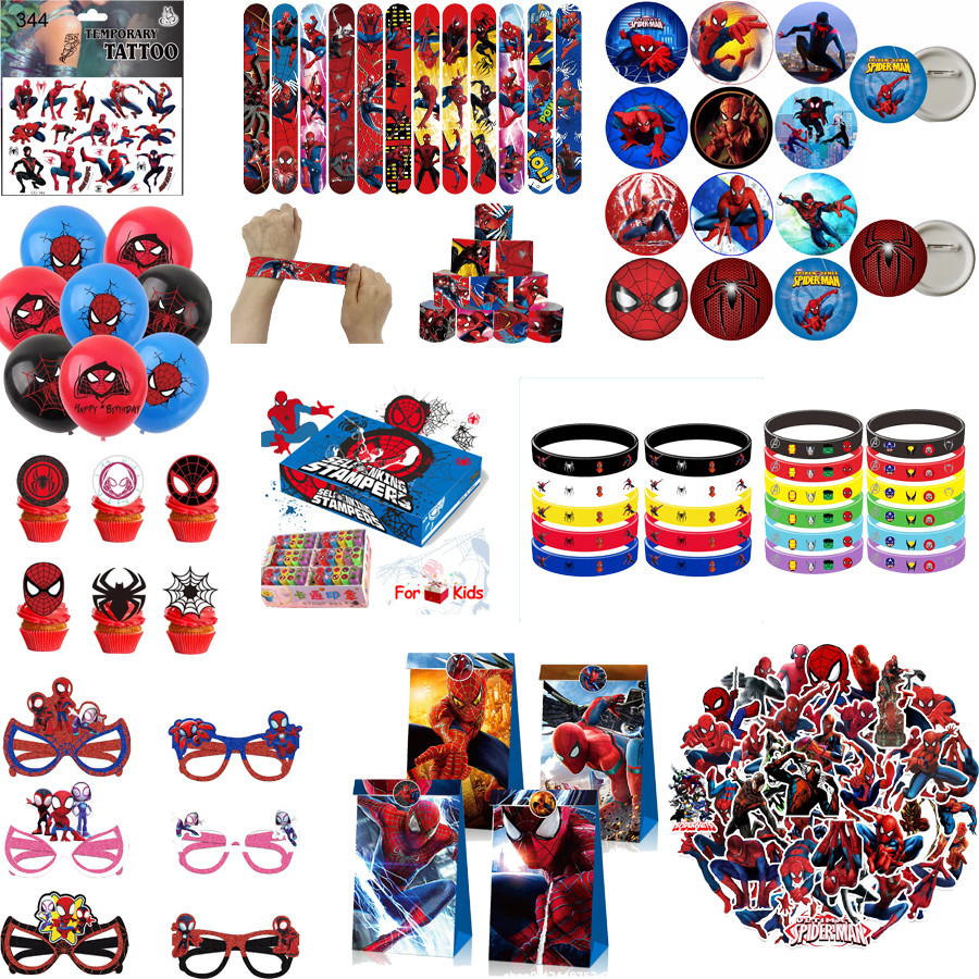 

Spiderman Party Favor Supplies Seal Stamps Gifts Bag Goodie Bag Classroom Rewards Slap Bracelets for Birthday Guests gift Filler