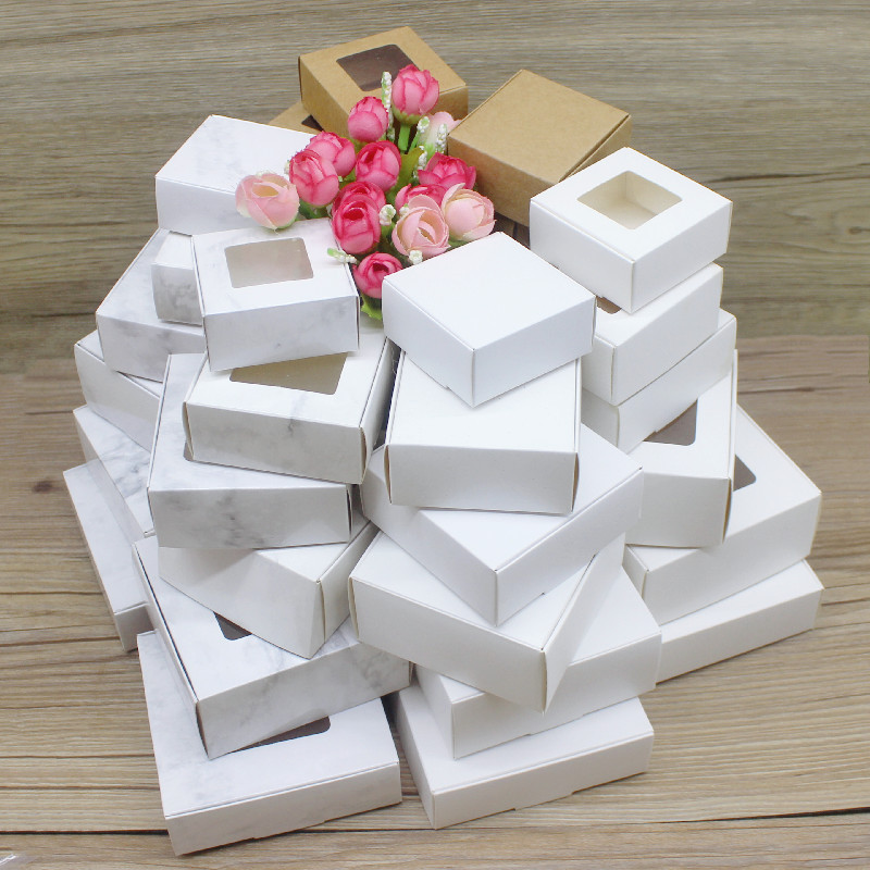 

10pcs white/kraft paper/white marble colors, various sizes of square packaging paper boxes, gift boxes, candy boxes