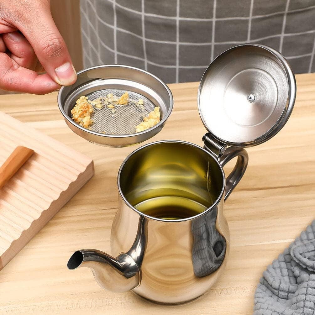 Oil Pot Teko Minyak 500Ml Wadah Penyaring Minyak Goreng Anti Karat Oil Pot Stainless Serbaguna