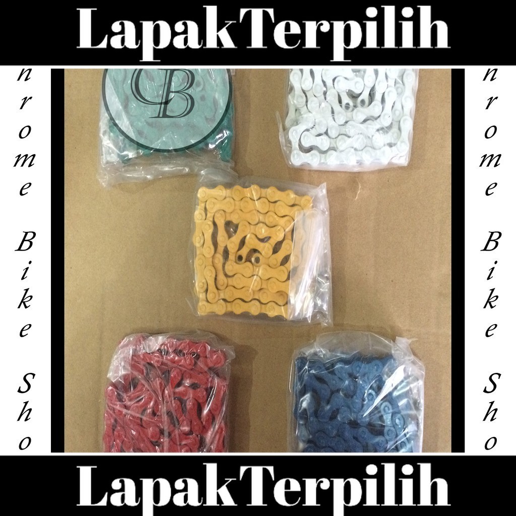 Rantai Sepeda Warna Putih Hijau Kuning Biru Merah Single Speed BMX Fixi Mini 114L Merk United Murah 