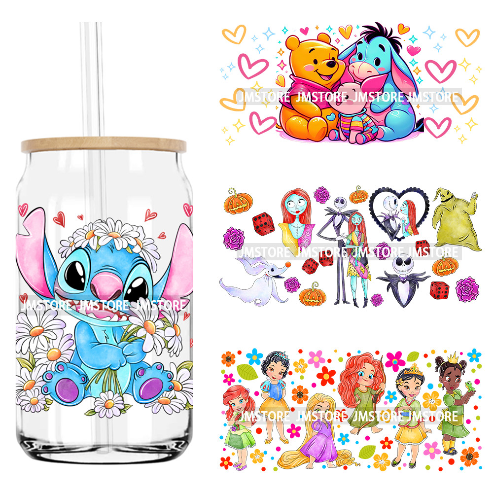 

Love Cartoon Couple Best Friends 16OZ UV DTF Cup Wrap Transfer Sticker Custom Label Durable Waterproof Logo For Libbey Glass Can