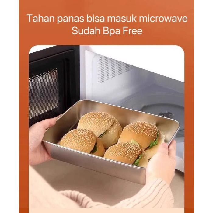 Bakindo Tempat Wadah Makanan Stainless steel Sama tutup Plastik Kontainer Makanan Sayuran Food Box S