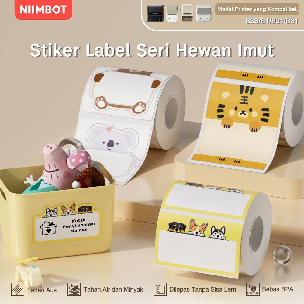 

NIIMBOT B21/B1/B3S Kertas Label Termal Kartun Nama Label Kosong Tahan Air