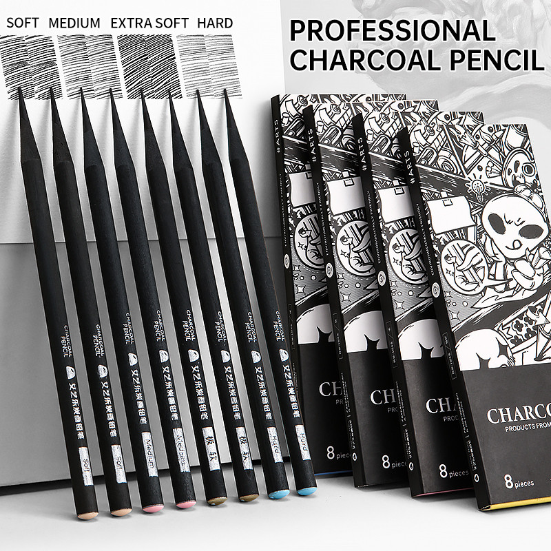 

8pcs Charcoal Pencils Set for Drawing,Soft,Medium & Hard,for Drawing,Sketching,Shading,Tracing, Portraits,Sketch Pad,for Artists