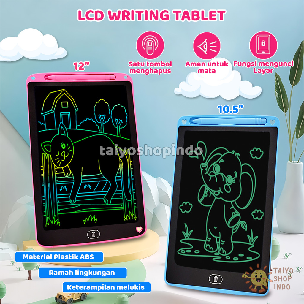TAIYO LCD Writing Tablet 12 10.5 Inch Premium Quality Color Monochrome Drawing Board Papan Tulis