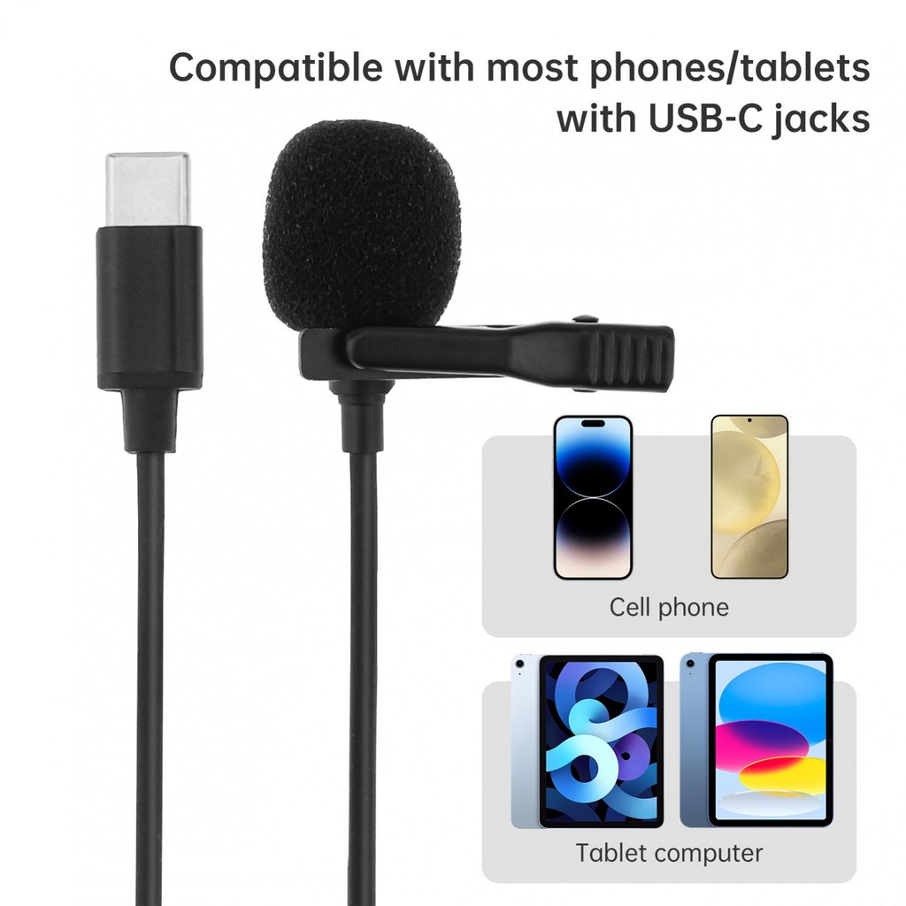Lavalier Mic USB C Microphone Lapel Clip Mic for Android TypeC Equipment