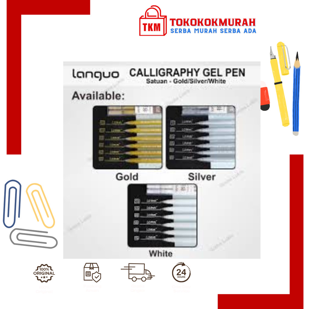 

LANGUO CALIGRAPHY GEL PEN PULPEN KALIGRAFI P600-10 SILVER // P600-12 GOLD // P600-8 WHITE PCS