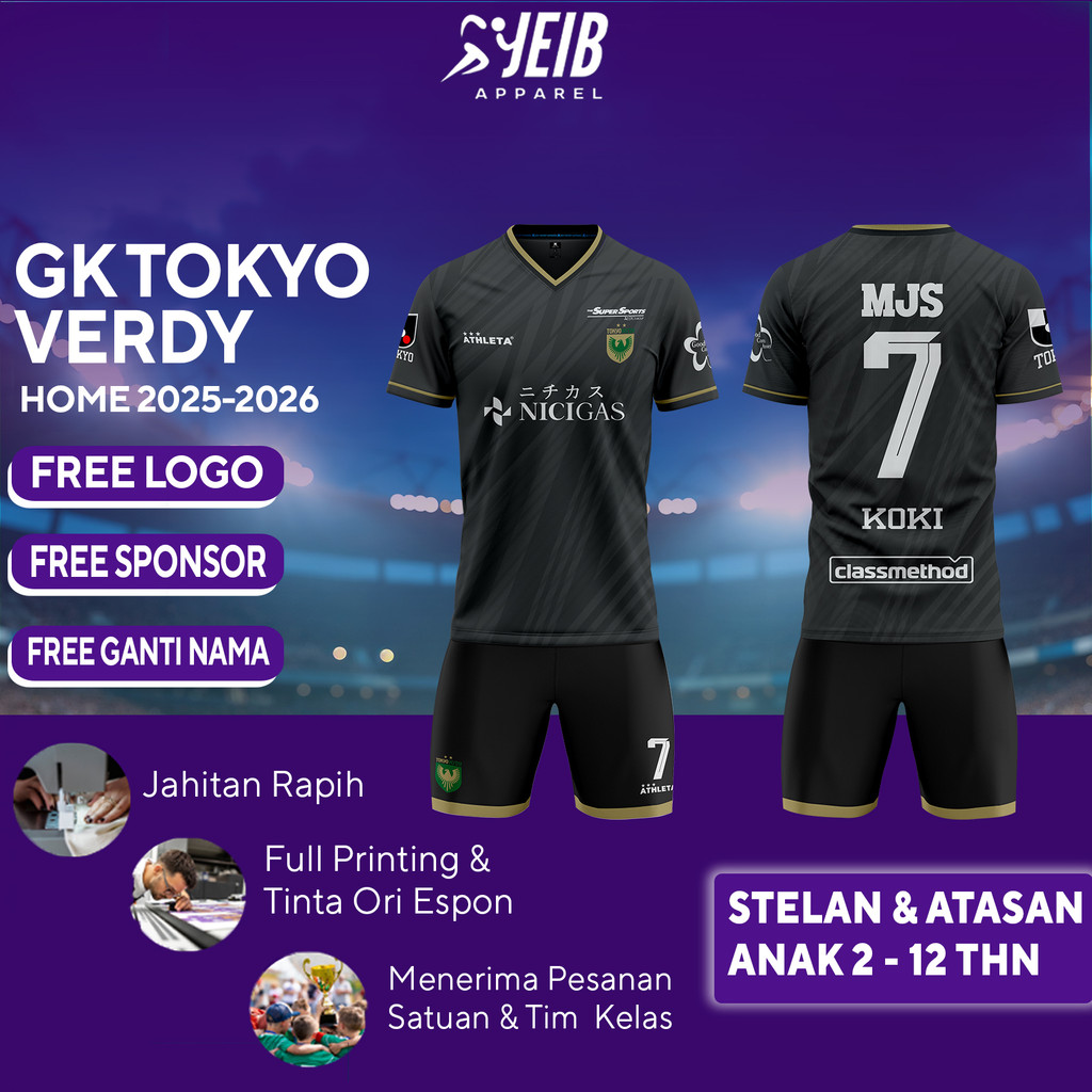 KAOS JERSEY BOLA KIPERGK TOKYO VERDY AWAY 2025 2026 LIGA JEPANG FULL PRINTING KUALITAS PREMIUM