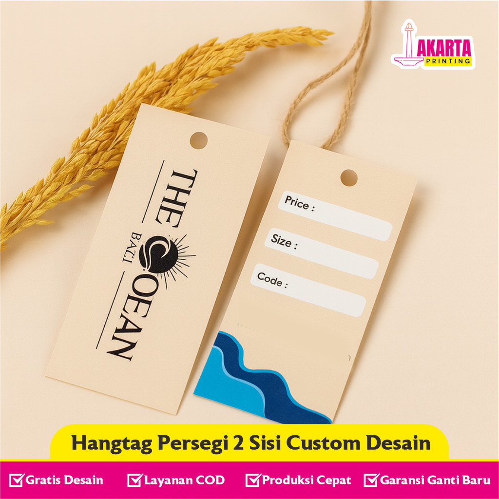 

Cetak Hangtag Custom Desain Gratis 2 Sisi Label Baju Tag Produk Hampers dan Acara Ultah Branding