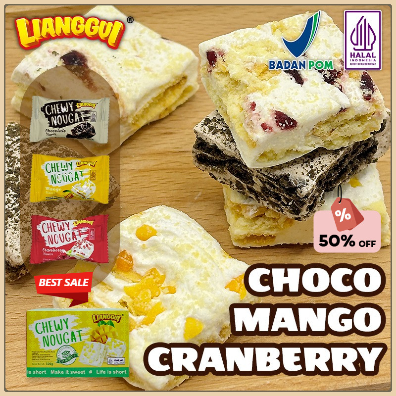 

[Jaminan kualitas] LIANGGUI HALAL 38pcs Lianggui Nougat Candy 3 Rasa HALAL - Cranberry, Mangga, Cokelat | Cemilan Kantor & Party