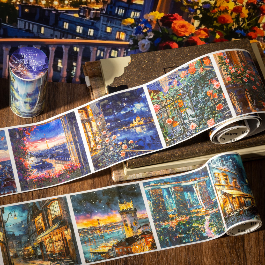 

80mm * 2m/roll large-sized creative night scene theme Washi material masking tape DIY scrapbook diary album aesthetic stationery