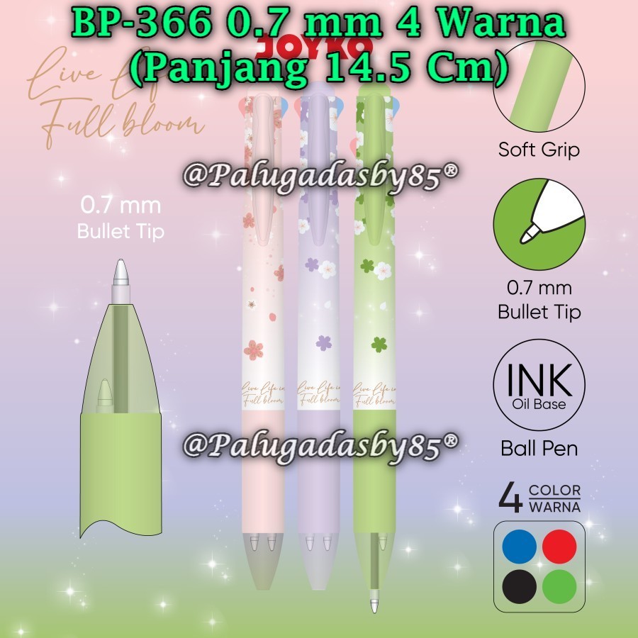 

(1 Pak/12) Bolpen JOYKO BP-366 Quaco 5 0.7 mm 4 Warna / Ball Pen Pulpen Pena Joyko BP-366 (Pak/12)