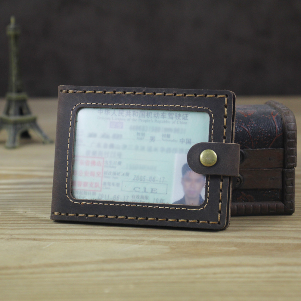 

Luxury Handmade Genuine Leather Card Holder Driving License Cover Badge Sleeve Name Card Driver Case Photo Credit Card ID Holder