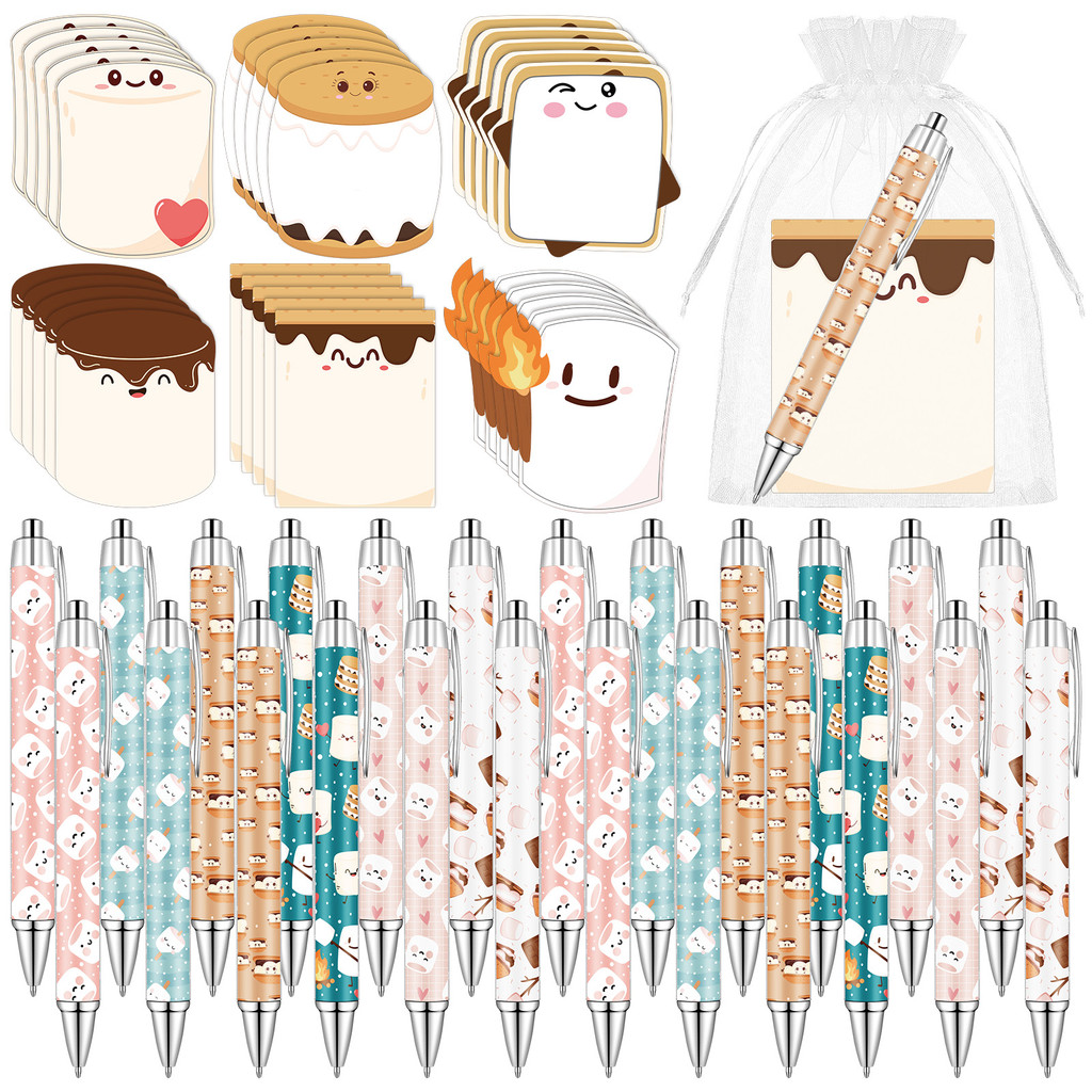 

30Pcs Marshmallow Sticky Notes Pads, Cute Self Stick Notepad Memo Pads Funny Cartoon Page Marker Rewards Camping Themed Gift