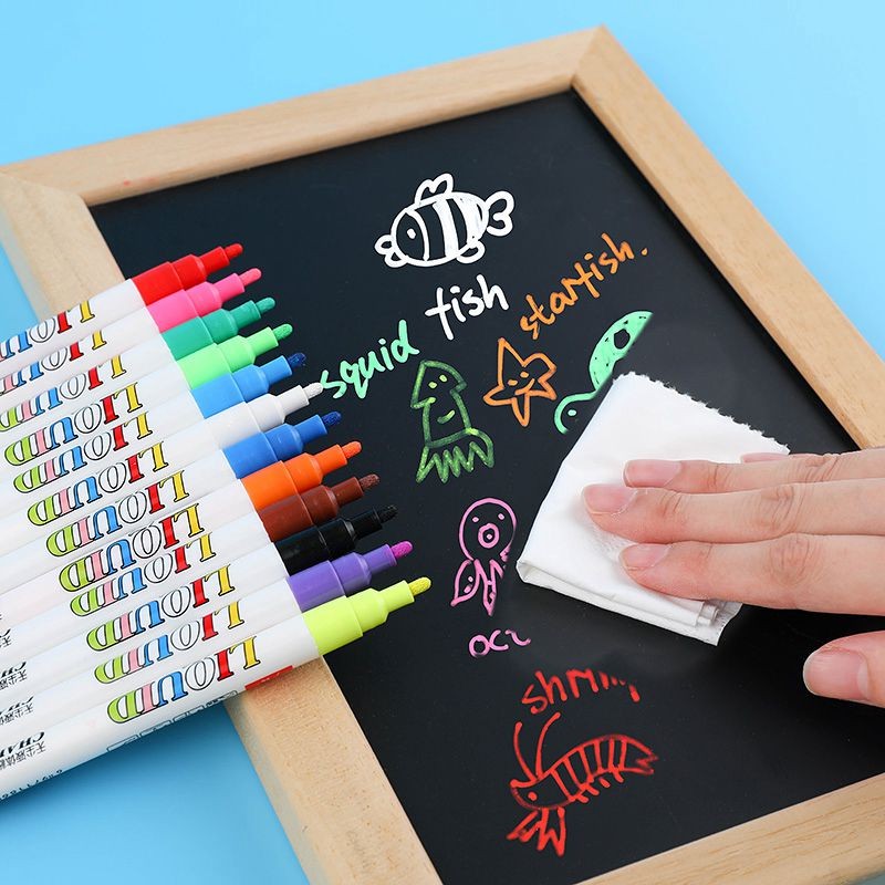 

12 Color/set Liquid Erasable Chalk Marker Pens Glass Windows Blackboard Markers Stickers Liquid Ink Pen Chalkboard Tools Office