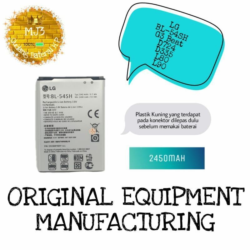 Baterai Original LG BL-54SH BL 54SH LG G3 BEAT D724 D335 L80/L90 Optimus F7 VU 3