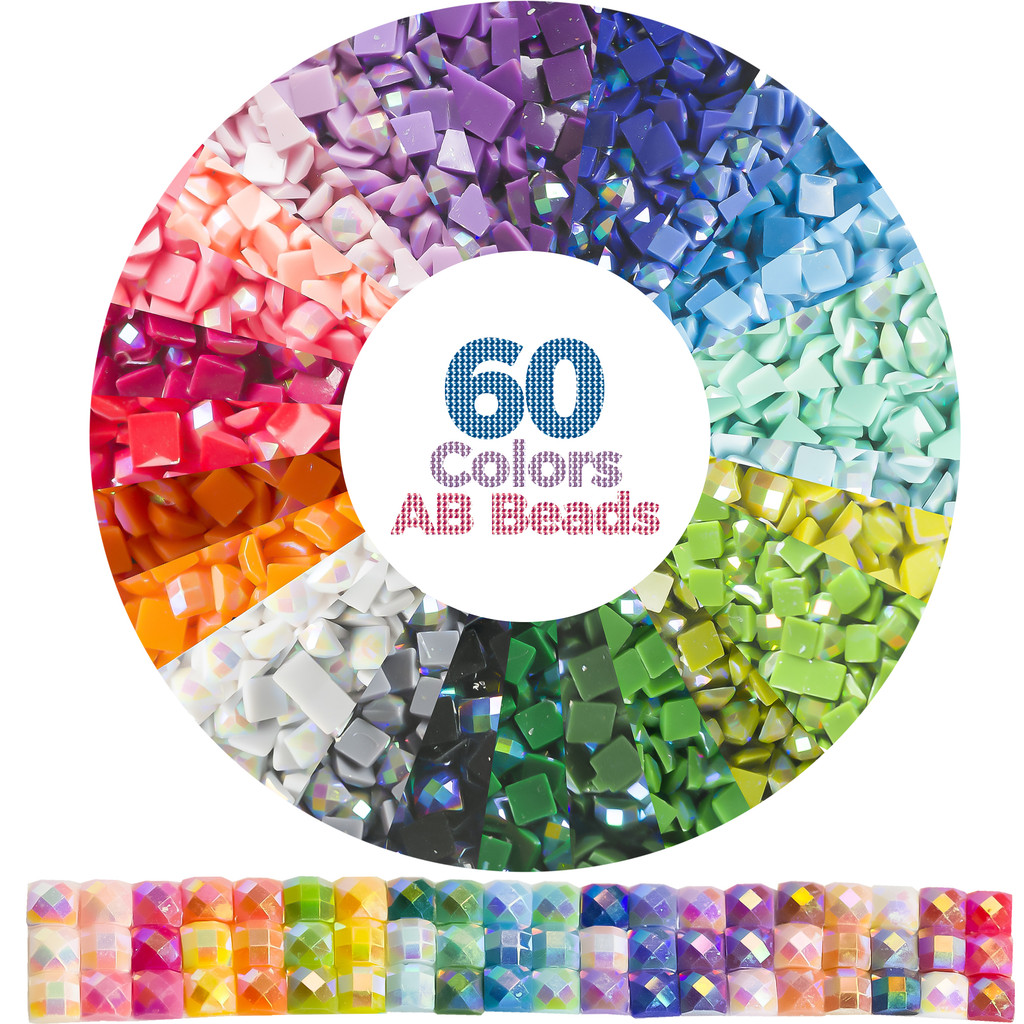 

60 Colors Diamond Beads for 5D Diamond Painting Accessories, Resin AB Diamond Painting Drills Square 2.5MM