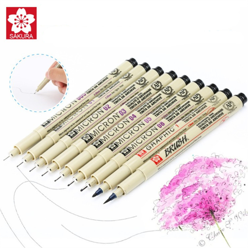 

7/9/11/12 pcs Sakura Pigma Micron Pen Needle drawing Pen Lot 005 01 02 03 04 05 08 Brush pen Art Markers