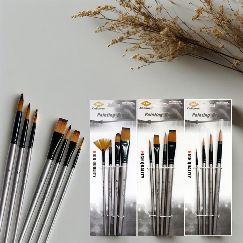 

4pcs Nylon Paint Brush Set Easy To Clean Durable Not Prone To Moisture Mildew Acrylic Watercolor Oil Painting Gouache Drawing