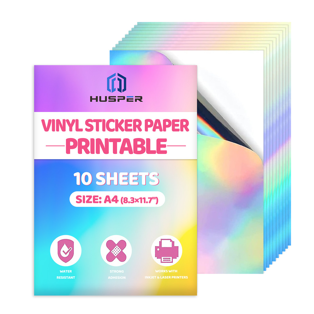 

10 Sheets A4 Size Rainbow Holographic Vinyl Sticker Paper 8.3x11.7 Inch Self-Adhesive Waterproof Inkjet Printable Stickers