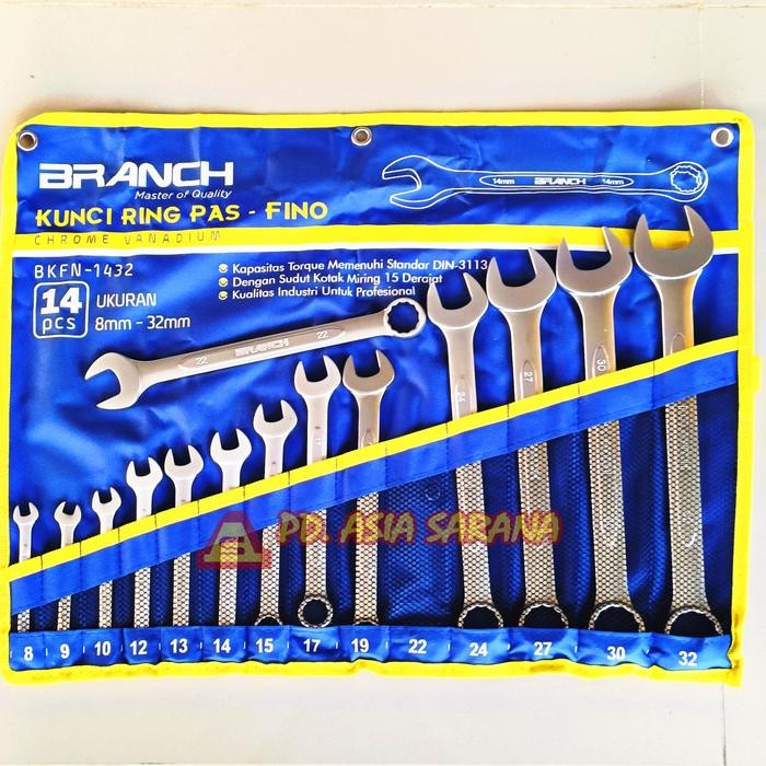 Kunci Ring Pas 8-32mm Set 14pcs BRANCH BKFN-1432 Konci Combination Spanner Wrench Cr-V