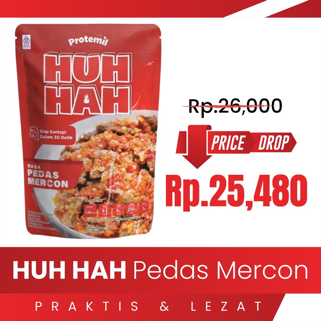 

Protemil HUH HAH Pedas Mercon / Lauk Instan / Siap Makan