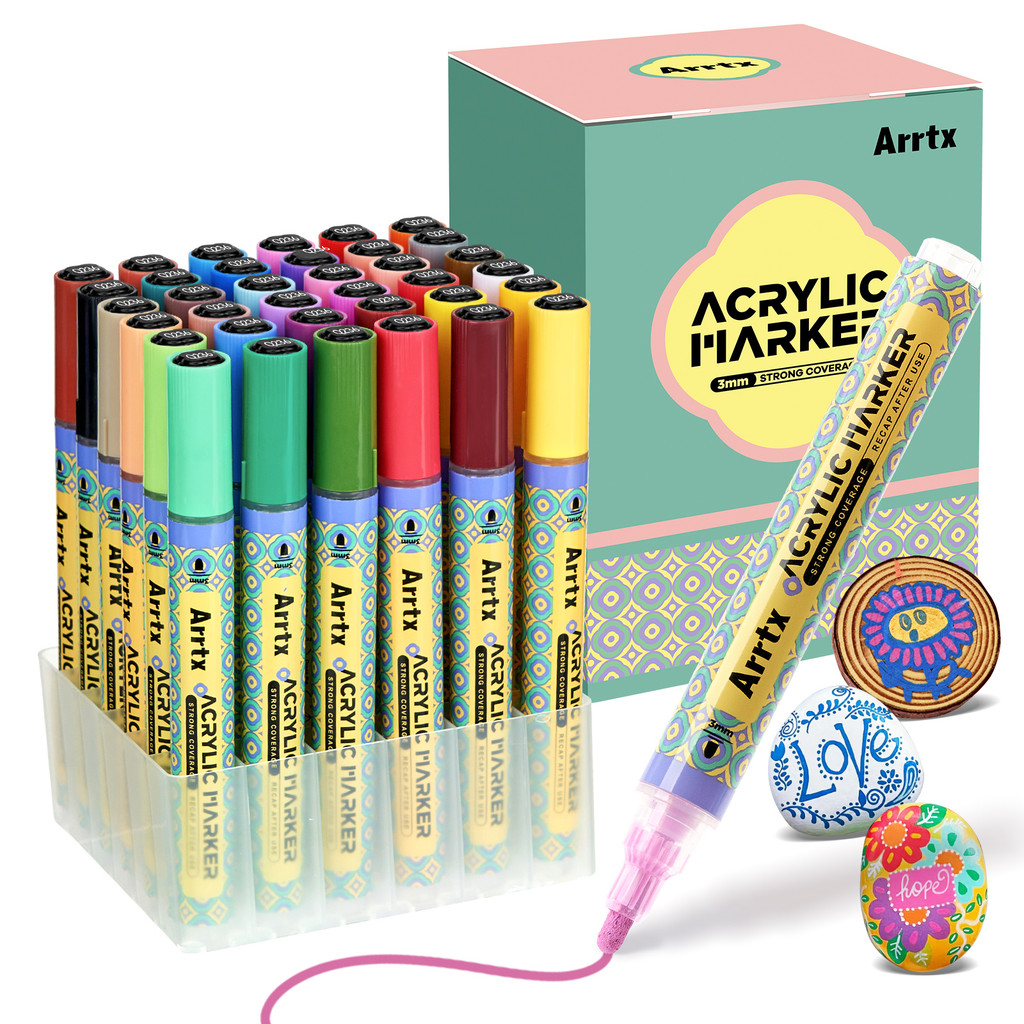 

Arrtx Acrylic Paint Pens, 3mm Tip Paint Markers Paint Pens, Non Toxic, Water-based, Quick Drying Acrylic Marker for Drawing