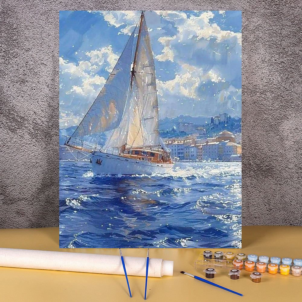 

Diy Drawing By Numbers Kits Sea Sailboat Pictures By Numbers For Adults Seascape Acrylic Paint On Canvas For Bedroom Home Decors