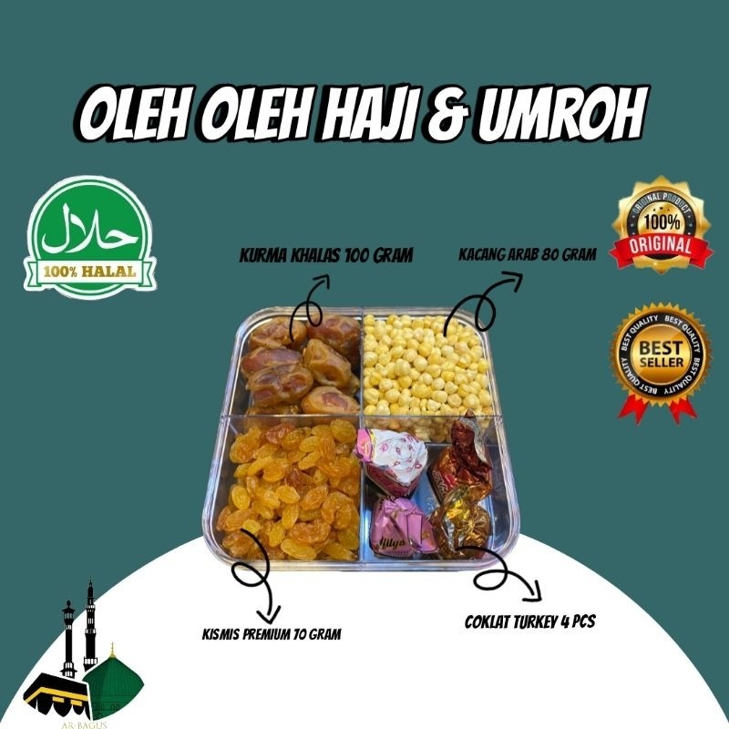 

Oleh Oleh Haji & Umroh Sekat 4 kurma-kismis-kacang arab-coklat turkey