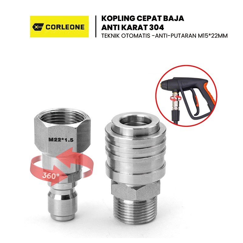 FAREVOR  Kopling Cepat Otomatis Autolock Quick Release 3/8 Inch M22 Swivel 360° & Female Adaptor 15m