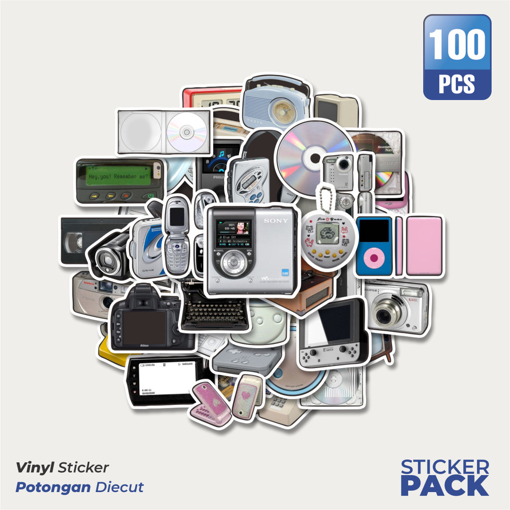 

Super Hemat! 100 PCS Stiker Seri Perangkat Teknologi Vintage Mix 1 Waterproof Aesthetic- Untuk Laptop, Motor, dan Helm - Paper Stationery Pack