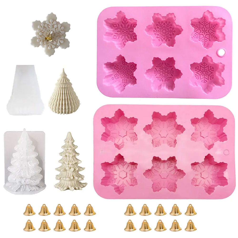 

21pcs 3D Snowflake Tree Silicone Candles Mould with Bell Taper Origami Design Flower Pine Resin Molds DIY Winter Decor