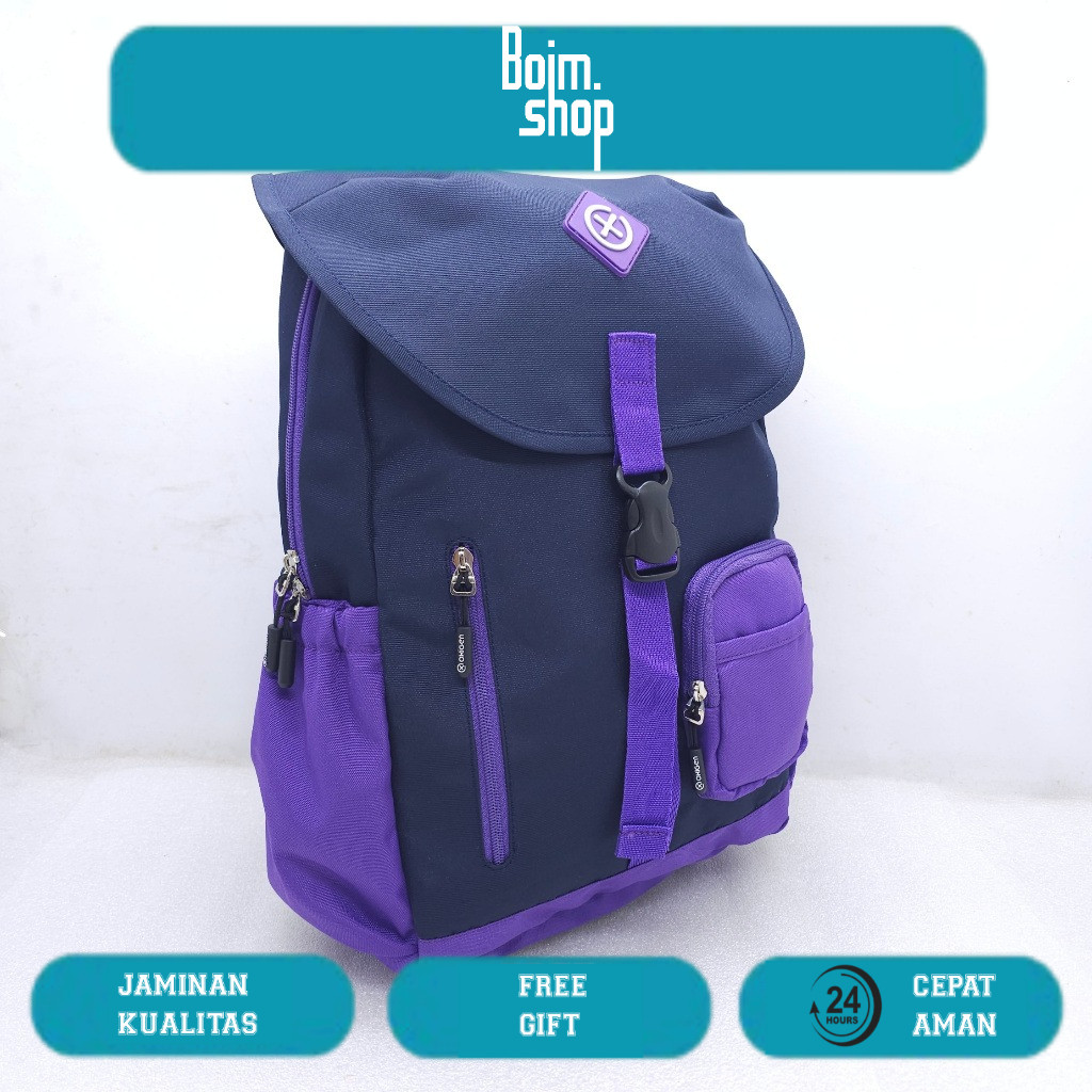 TAS OXIGEN MOTIF TUTUPAN GESPER BANYAK RUANG COLORFULL KAIN KANVAS CORDURA IMPORT RINGAN 17 INCHI MU