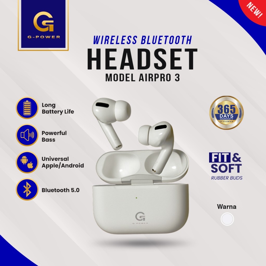 HOTS SALE G-POWER  TWS Airpro 3 - Bluetooth Wireless Earbuds Semi In-Ear Suara Jernih Super Bass