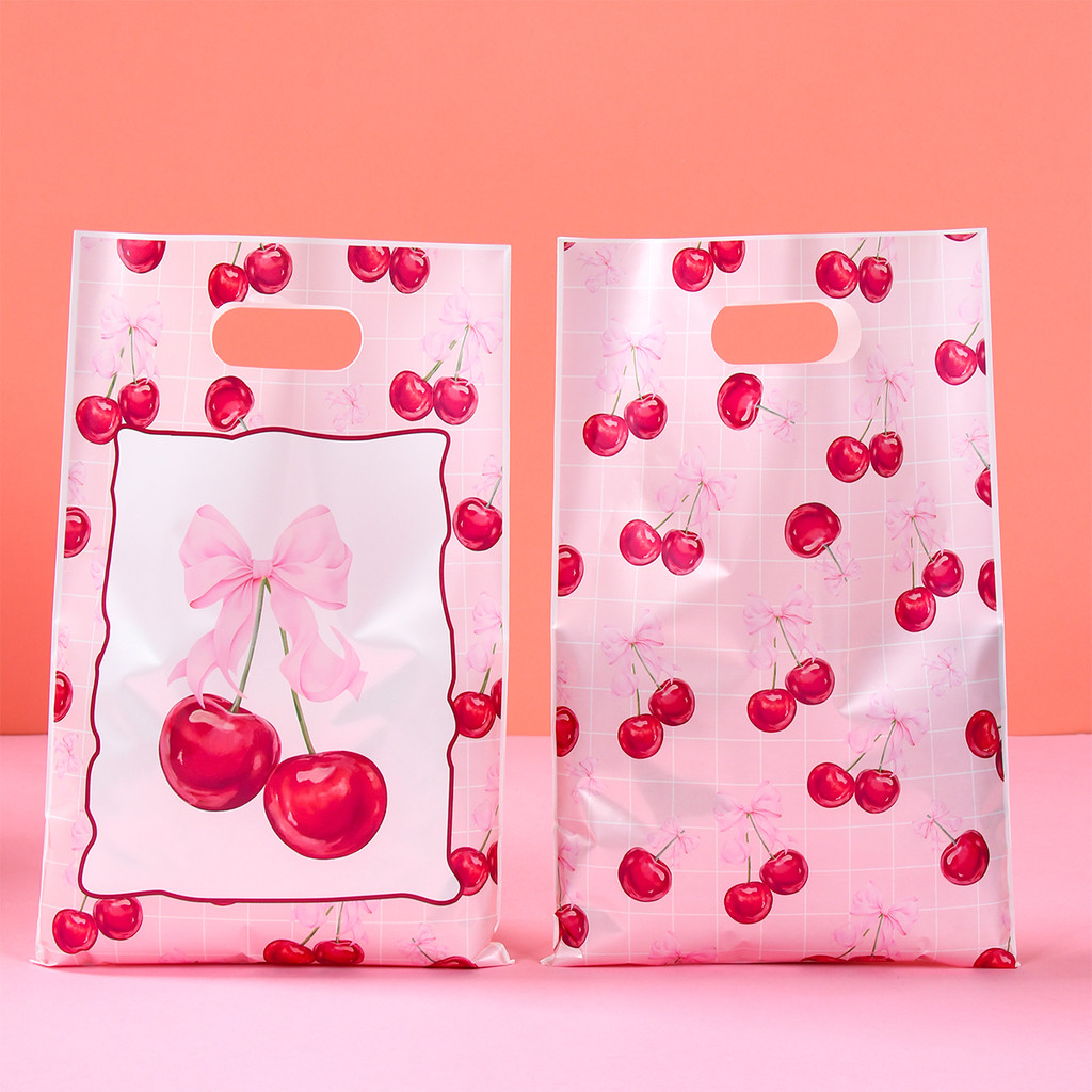 

10/25/50pcs Cherry Plastic Gift Bags Girls Fruit Themed Candy Gift Bag Kid Cherry Gift Bag Baby Shower Birthday Party Decoration