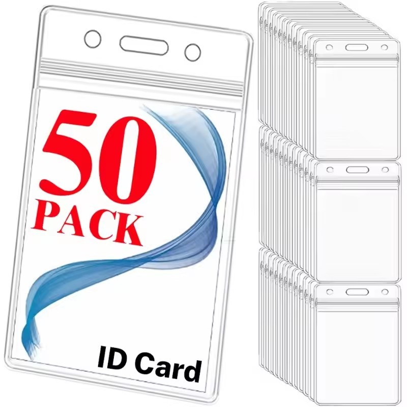 

Transparent Waterproof ID Card Name Badge Holder Sturdy Thick Vertical Card Holders Sleeve Pouch for School Office Accessory