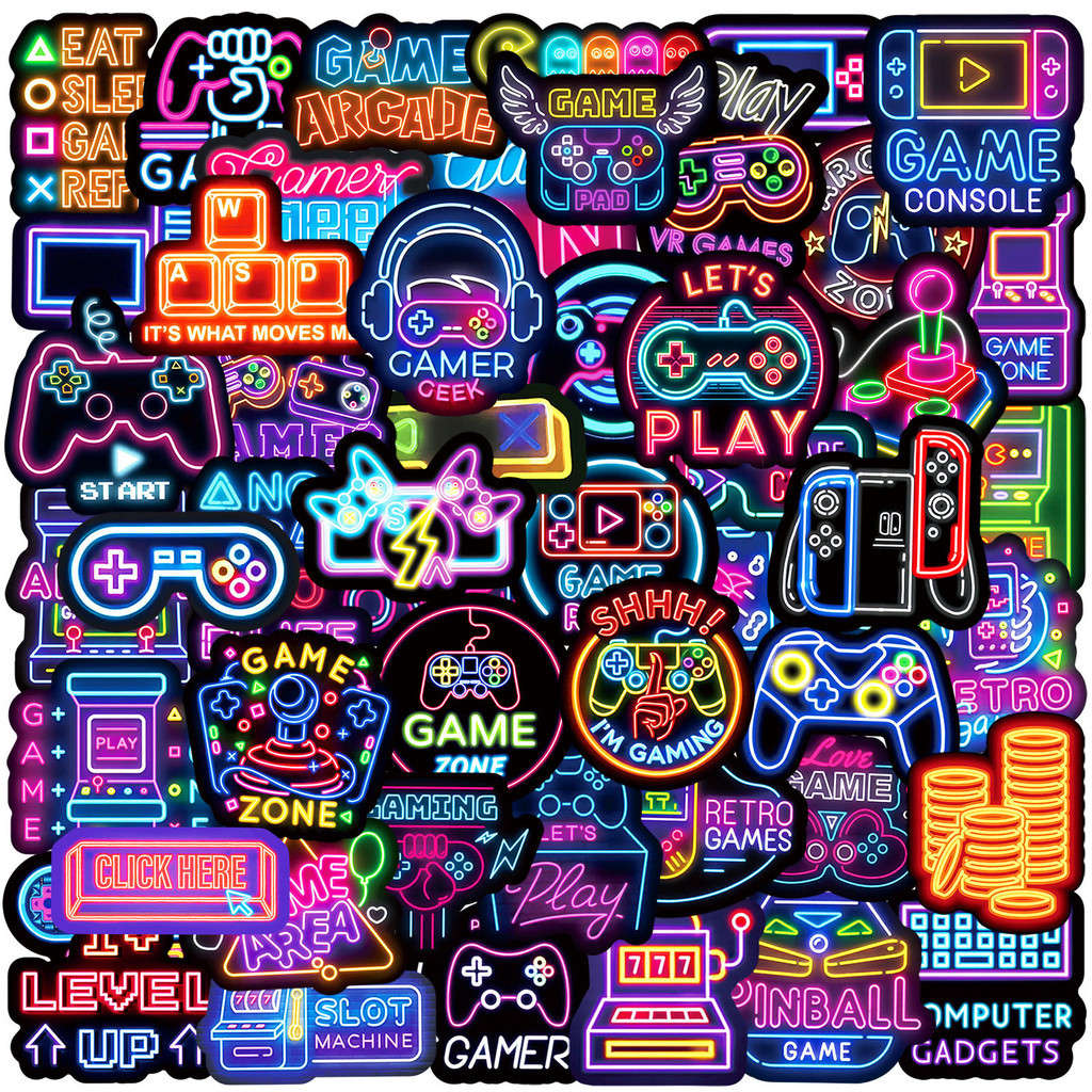 

50PCS Neon Game Controller Graffiti Stickers - Waterproof Decor for Luggage, Car, Notebook, Skateboard ( Anime Worlds Store)
