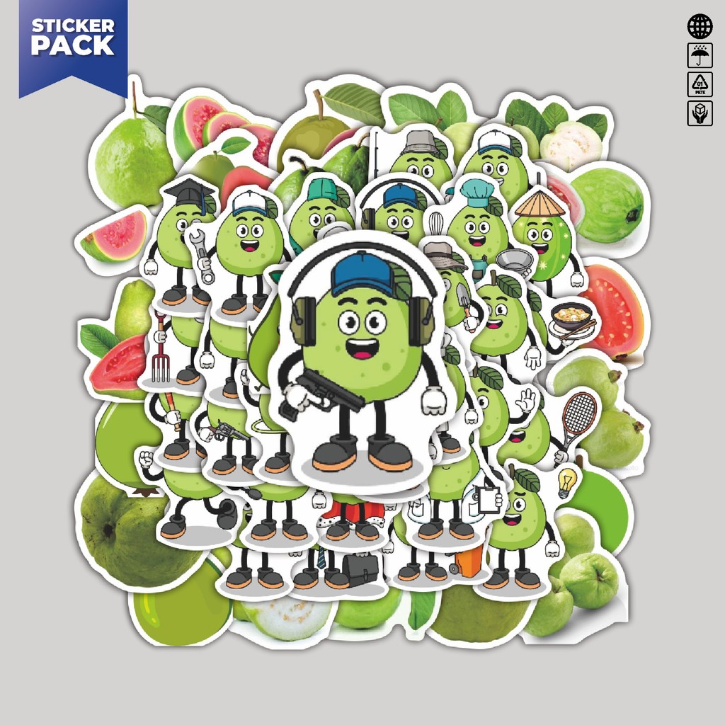 

[100PCS]Stiker Pack Stiker Buah Guava Aesthetic Vinyl Anti Air Dekorasi Sticker Laptop Buku Journal Koper Helm Casing HP Gitar Helm Skateboard