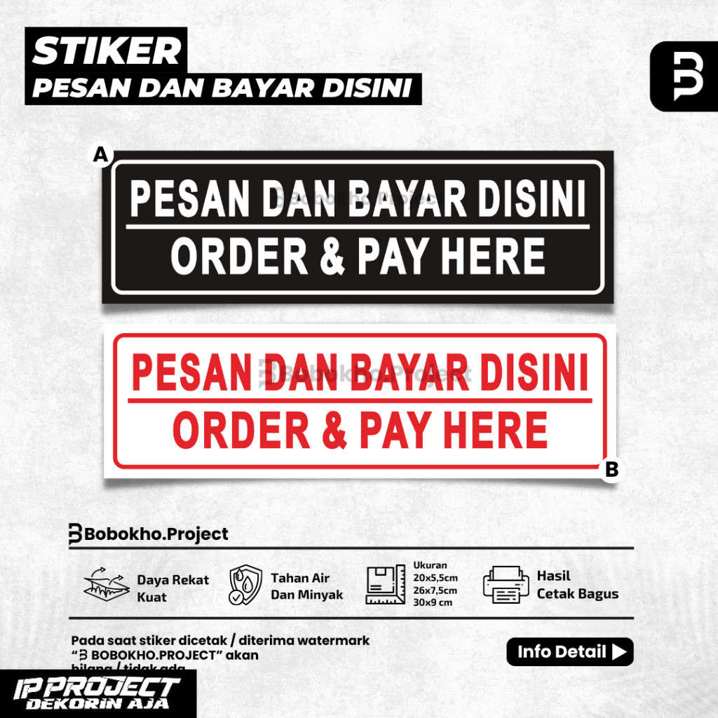

Stiker Pesan dan bayar disini / Stiker Order and pay here / Sticker pemesanan