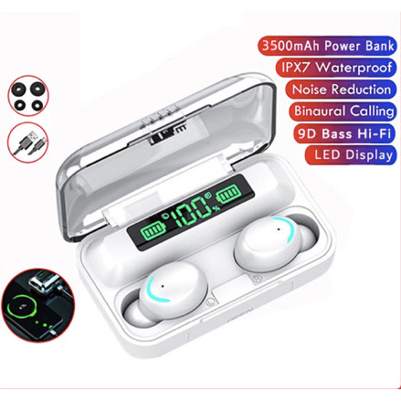 [COD/INSTAN] Headset Bluetooth F9 White TWS Design Digital Led Display Earphone 8D Wireless Earphone