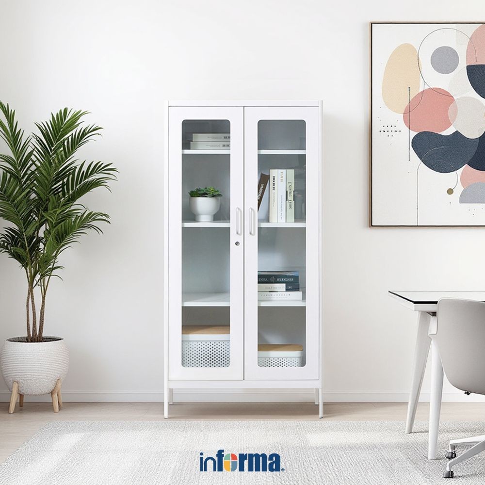 Informa Lenelle Lemari Arsip Kantor 2 Pintu Kaca - Putih File Cabinet Lemari Besi Kabinet Tempat Dok