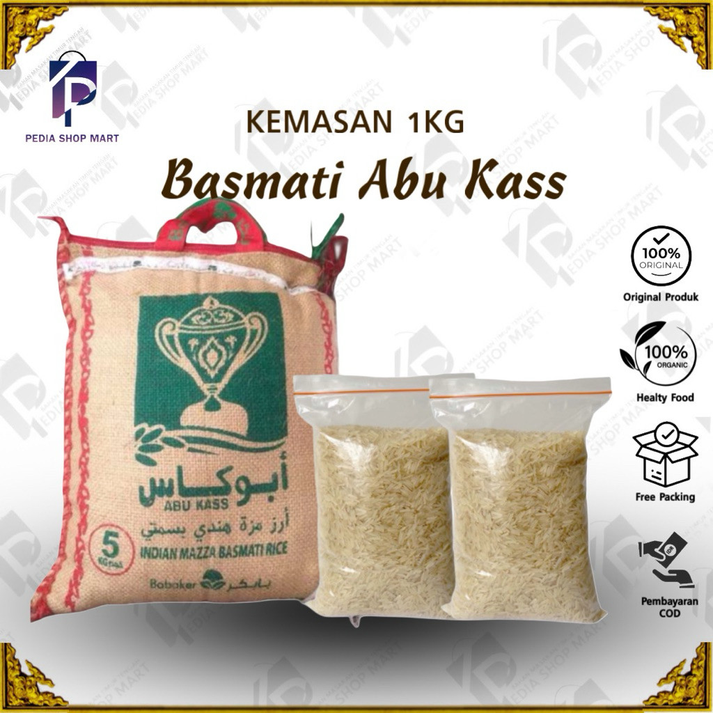 

Termurah Beras Basmati | Abukass Repack 1 Kg Utk Kebuli, Mandhi, Biryani, Kabsah | Super Premium Extra Long