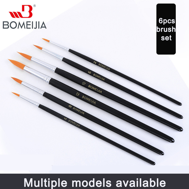 

6Pcs Nylon Hair Flat / Round Tip Paint Brush Set For Learning Diy Oil Acrylic Painting Art Paint Brushes Supplies