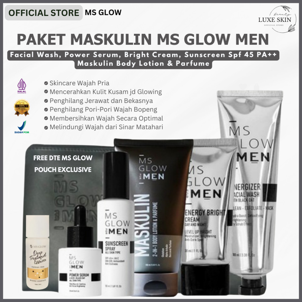 MS GLOW MEN PRIA 1 PAKET LENGKAP MASKULIN Free Pouch Exclusive Mencerahkan Wajah Pria Cream Pencerah