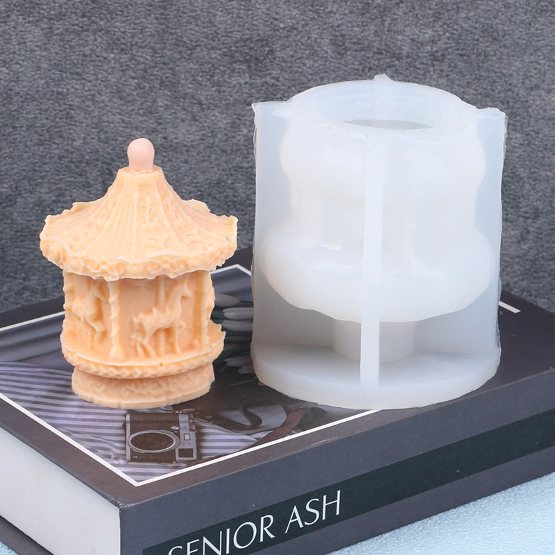 

3D Carousel Silicone Candle Mold Merry-go-round Fondant Chocolate Cake Decorating Polymer Clay Plaster Wax Epoxy Resin Mold