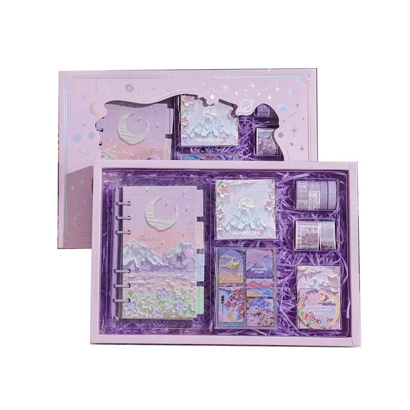 

The moon stars Vintage oil painting Stationery Set Washi Tape journal Bookmark of looseleaf notebook A birthday gift for a girl