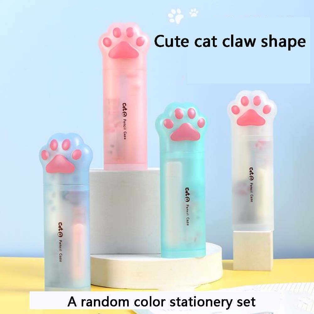 

TWINGO A Set of Cat Paw Stationery Storage Box With Random Color, 5 Cat Paw Stationery Combination, Cute Cartoon Stationery Set